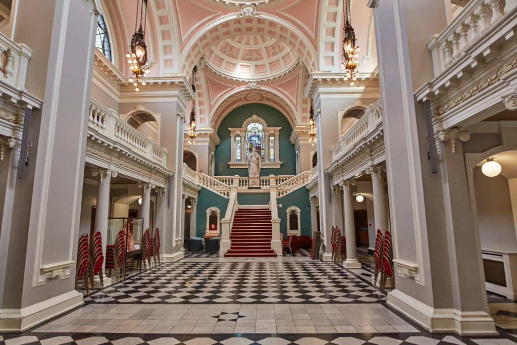 Grand Victorian entrance hall and staircase at Woolwich Town Hall