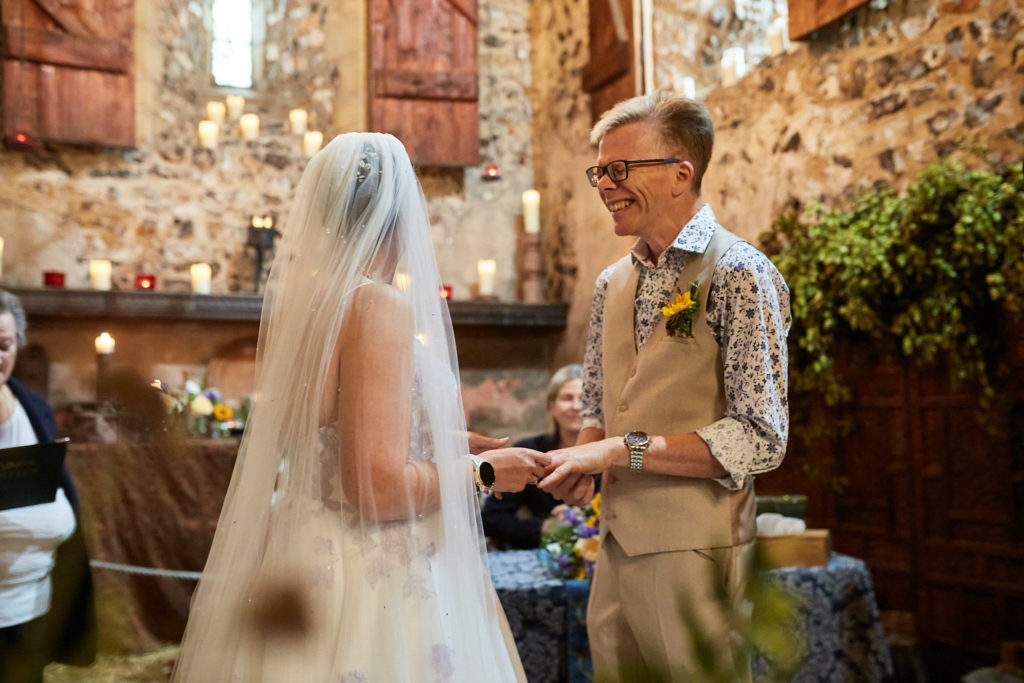 Bride and groom at the altar table during the ceremony