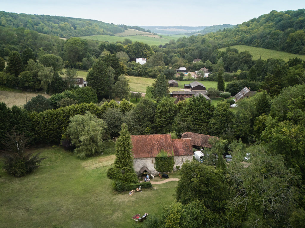 Aerial drone photo of the Lost Village of Dode in the Kent countryside