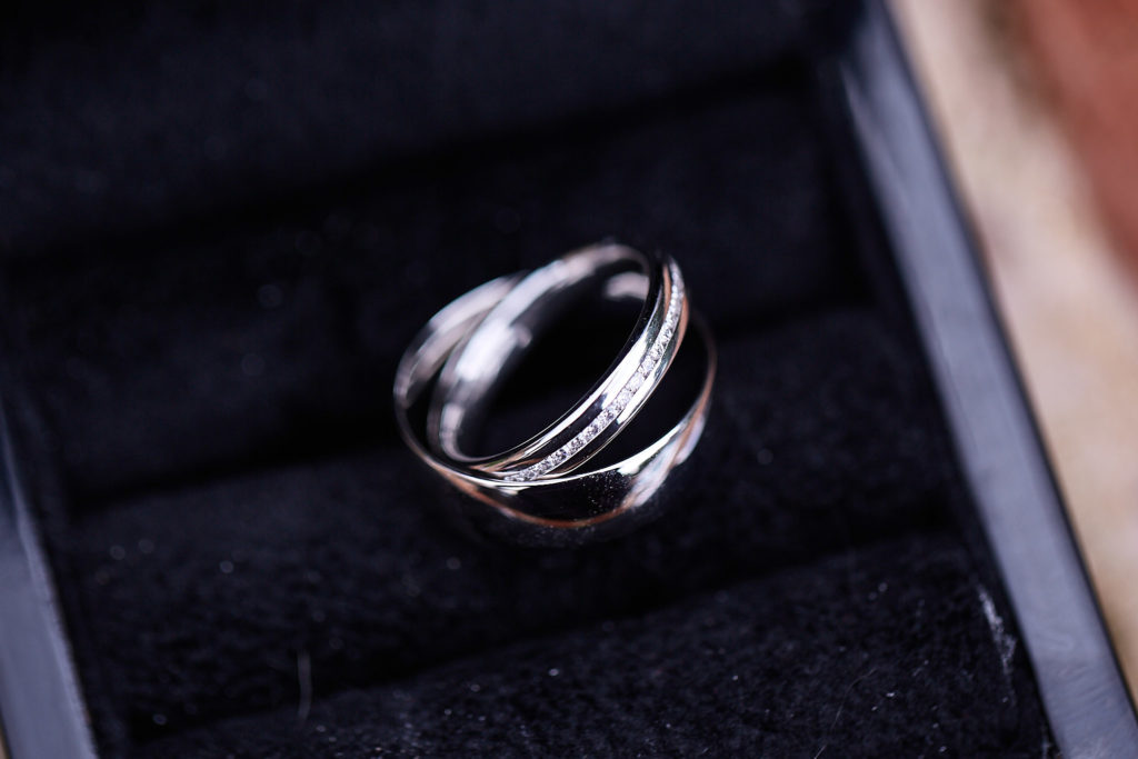 Two wedding rings in a ring box