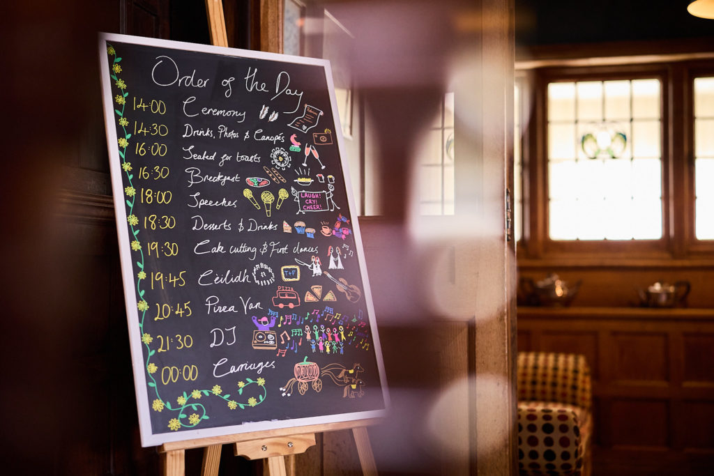 Chalkboard order of the day on an easel