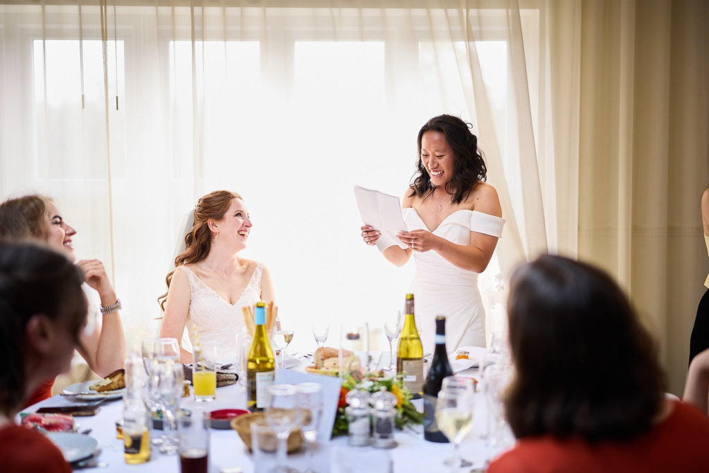 Bride giving her speech at the top table